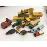 A mixed collection of toys to include a Schuco Mikifex clockwork mouse, clockwork bird, fire engine,