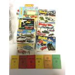 A large collection of French,Switzerland's Dinky toys Catalogues including 6 Collectors Licenses.