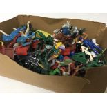 A box containing play worn vintage plastic soldiers Knights and other figures (a lot)