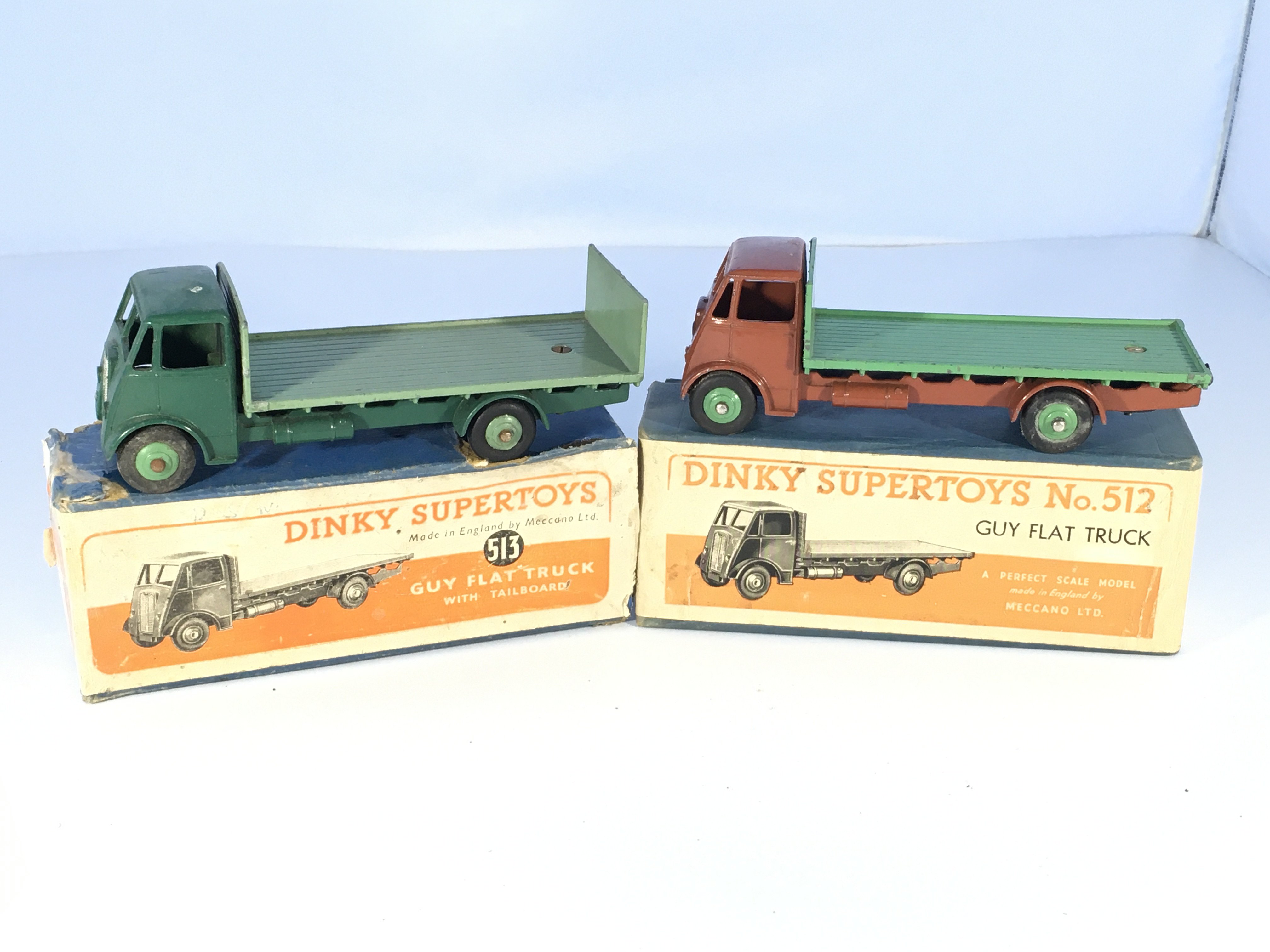 2 Dinky Supertoys Guy flat trucks # 513 and # 512,