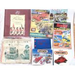 A collection of Dinky, Britain's, Spot-on and Matchbox catalogues and a Matchbox Field guide.