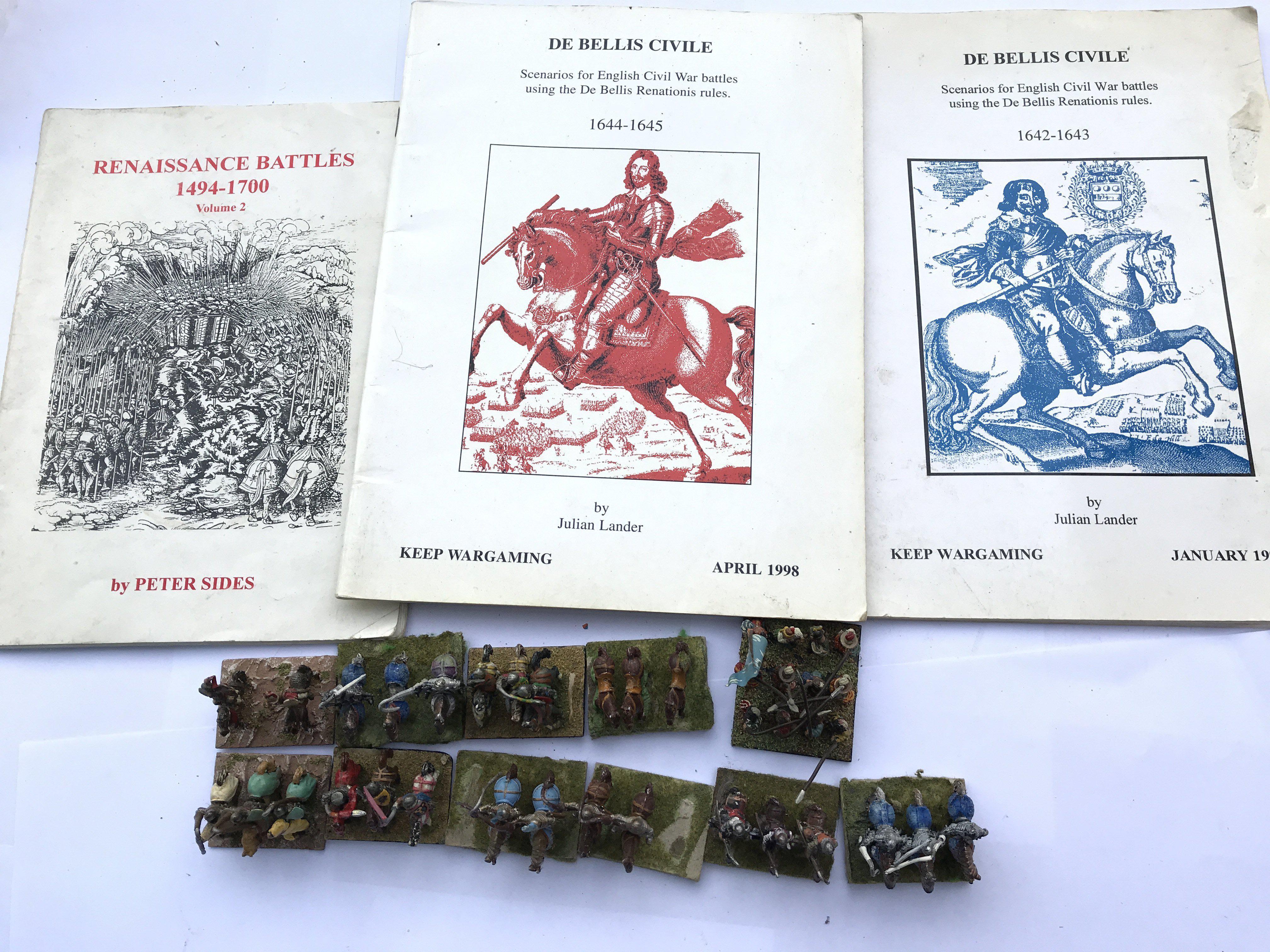 A large collection of miniature painted metal figures from the English Civil war with books.