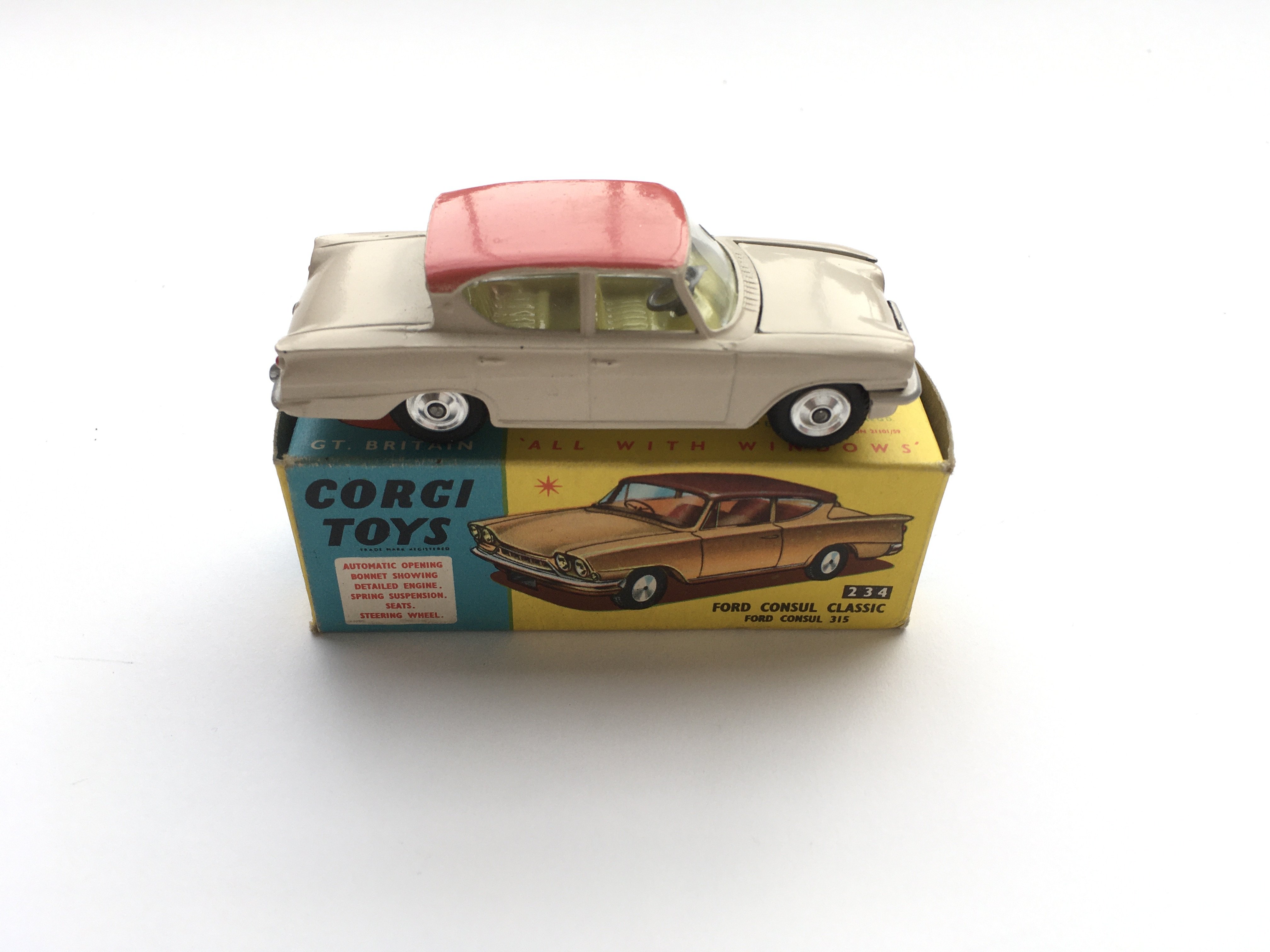 4 boxed Corgi cars, #305 a Triumph T.R.3, #224 a B - Image 2 of 5