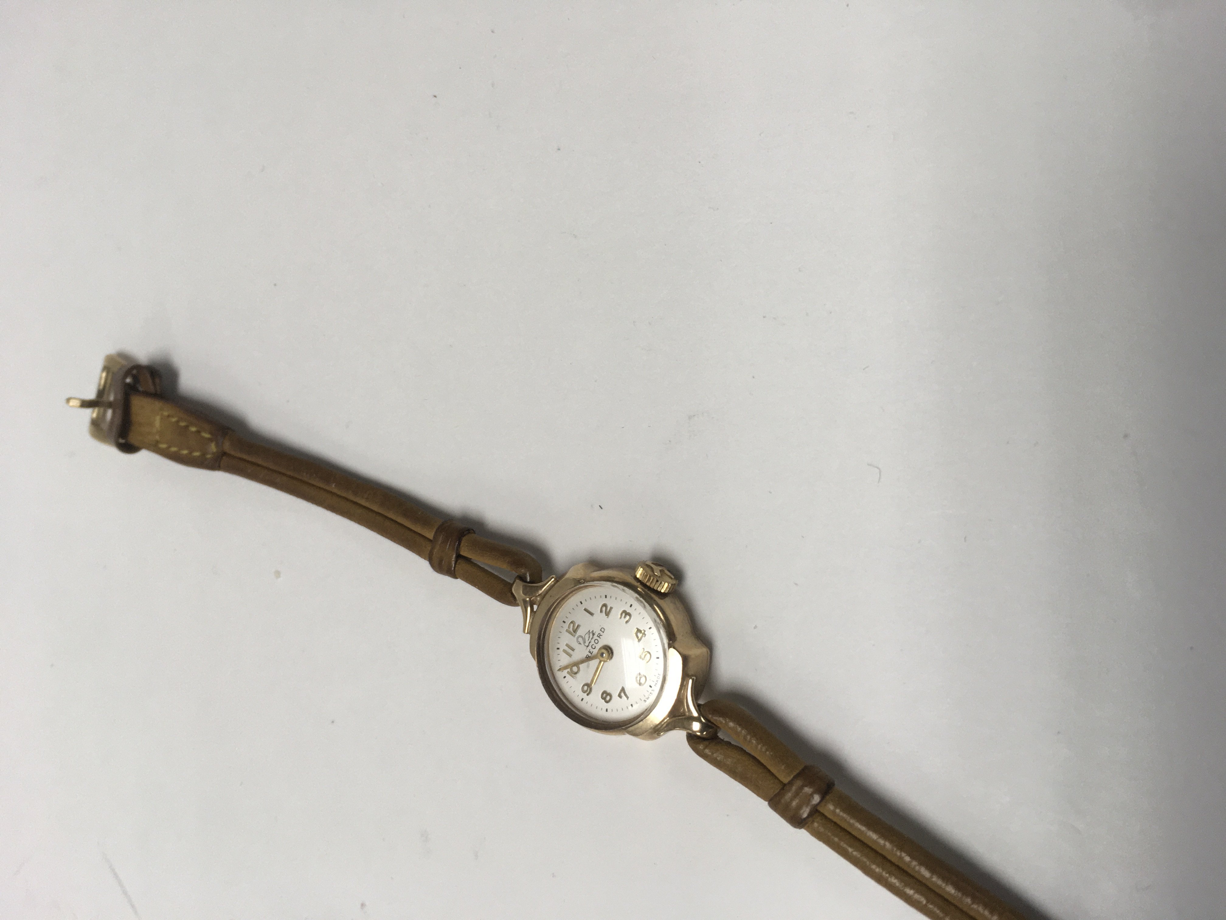 A small 9ct gold case laddies wristwatch the dial