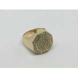 An 18ct gold gents pave cut diamond ring, approx 1ct, approx 29.5g and approx size T-U.