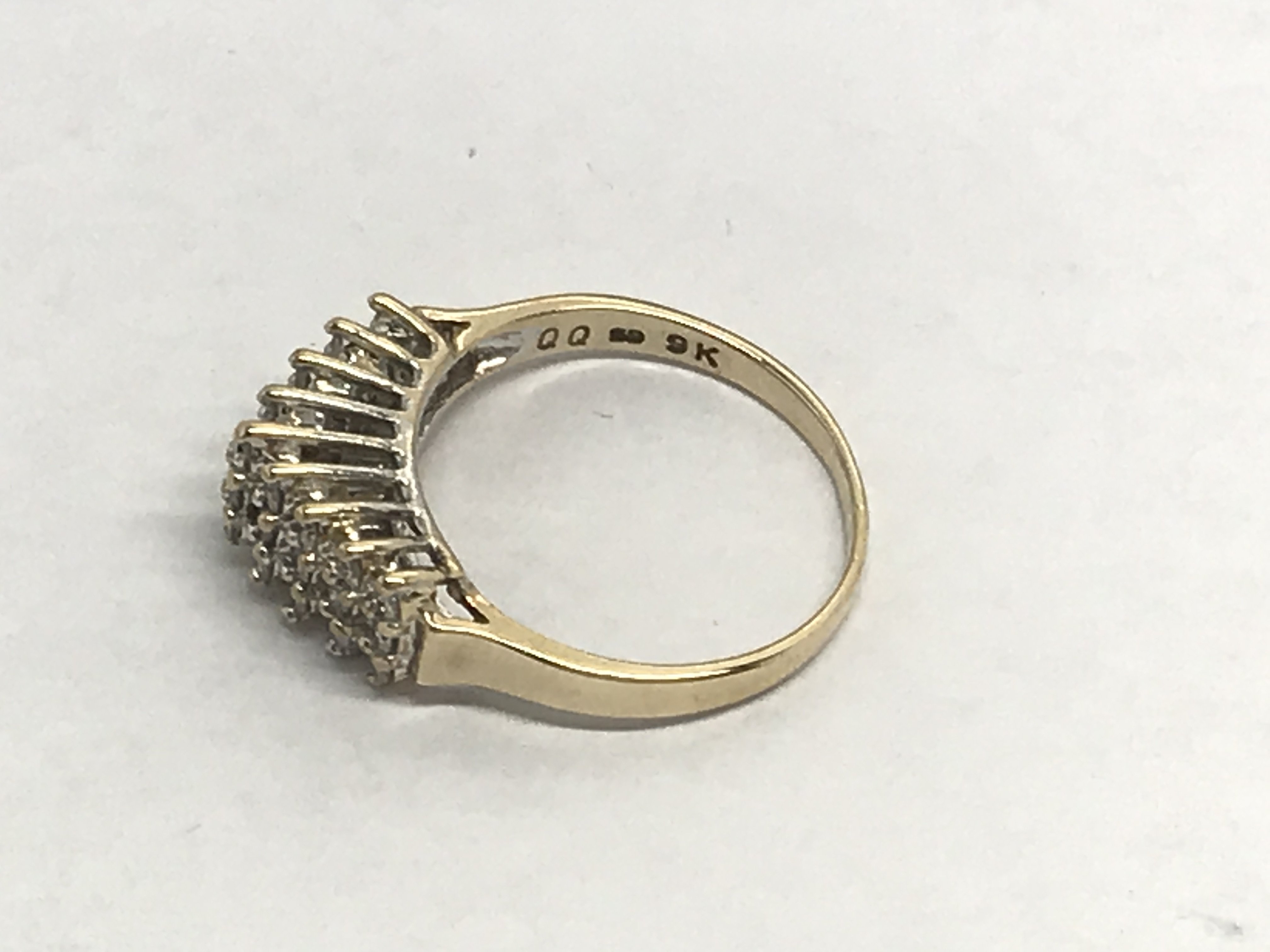 A 9ct gold apex set ring set with rows of diamonds, approx 2.7g and approx size L. - Image 2 of 2