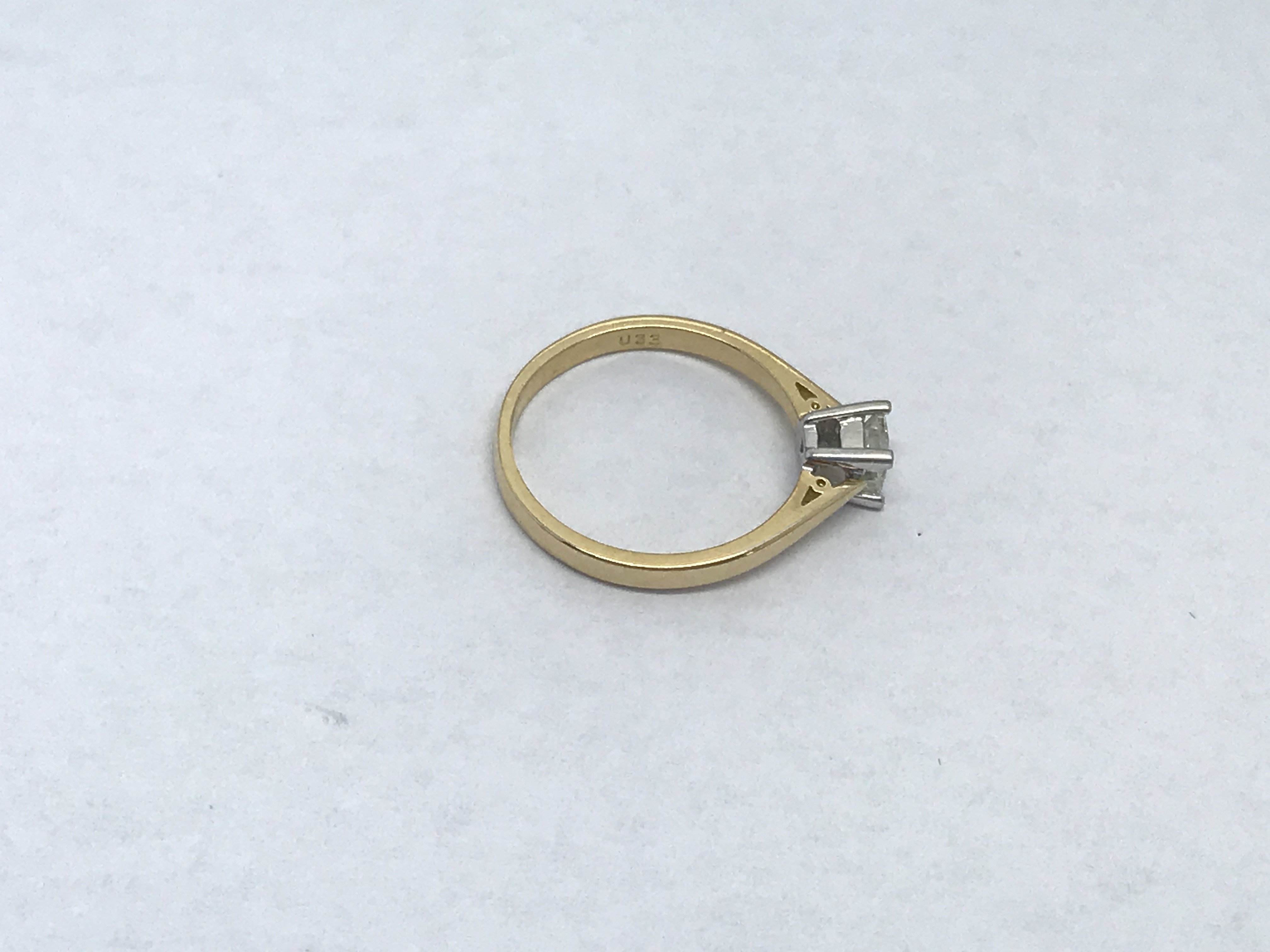 An 18ct gold princess cut solitaire diamond ring, approx.33ct, approx 2.5g and approx size L. - Image 2 of 3