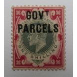 Great Britain 1902, 1s dull green and carmine (Govt Parcels), unused, SG078, with certificate