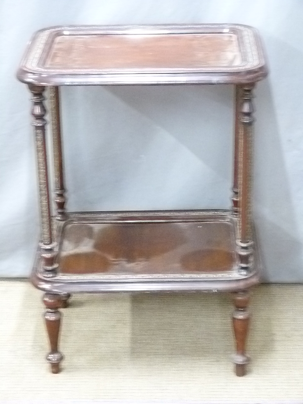 19thC/20thC two-tier occasional table with gilt and carved decoration, W55 x D43 x H75cm - Image 2 of 2