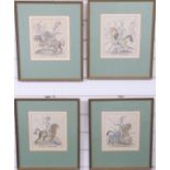 Four 19thC style coloured military engravings of 9th, 12th Lancers, 15th Hussar and 17th Light