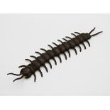 Japanese bronze centipede with marks to base, 15cm long