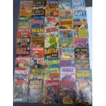 Forty-six vintage war, fighting and military comics including War Heroes, Battle Cry, Navy Task