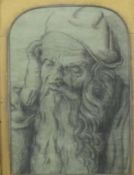 18th/19thC pencil drawing of bearded old man, 34 x 24cm, in gilt frame