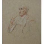 Olga Lehmann (1912-2001): Pencil and pastel drawing of a man smoking a pipe, 27cm x 23cm