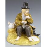 Russian porcelain figure of a tramp in the style of Gardner porcelain with backstamp to base, H24cm