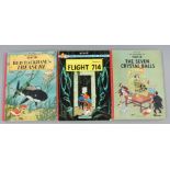 Herge three books comprising The Adventures of Tintin Red Rackham's Treasure published Methuen