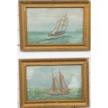 Pair of early 20thC maritime scenes with sailing boats, one signed E King, each 23 x 37cm, in gilt