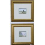 Digby Page, pair of watercolours of countryside scenes, both 7 x 10cm, gilt framed and glazed