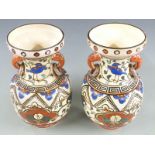 Pair of Japanese vases with floral decoration, 30cm tall
