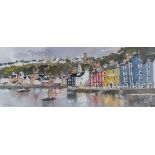 Mary Pelham, watercolour of Tobermory on The Isle Of Mull, signed lower left, 10 x 24cm, framed