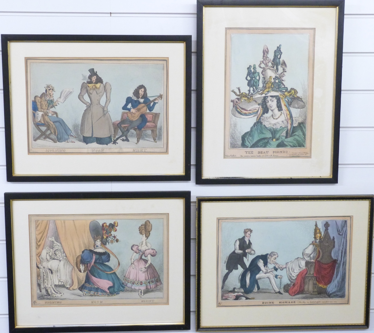 William Heath (1795-1840): Four framed 19thC hand-coloured satirical etchings. Subjects include '