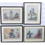 William Heath (1795-1840): Four framed 19thC hand-coloured satirical etchings. Subjects include '