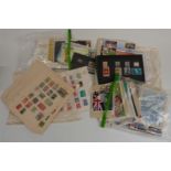 A box of loose all world stamps, album pages and sundry items