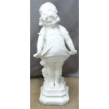 A plaster figure of a girl holding her dress, H59cm