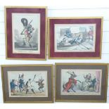 William Heath (1795-1840): Four framed 19thC hand-coloured satirical engravings. Subjects include '