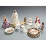 Royal Worcester figurines Queen Elizabeth II and First Dance x 2, jugs, Crown Derby, continental