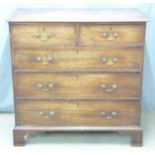 19thC mahogany chest of two over three graduated drawers raised on bracket feet, W113 x D53 x