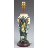 Moorcroft lamp decorated with bullrushes and water lilies, H33cm