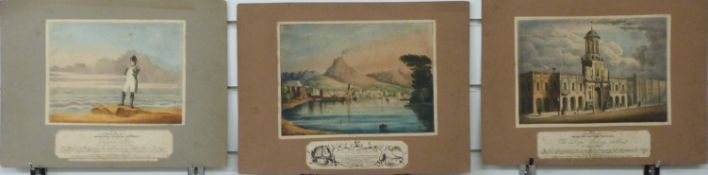 Three Morgan's Improved Protean Scenery views, comprising Mount Vesuvius, Royal Exchange London