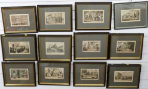 Set of twelve 19thC Rowlandson Dr Syntax etchings, 14 x 23cm