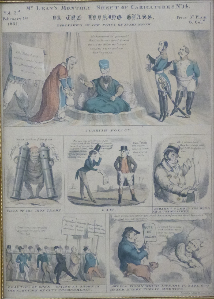 Three McClean's Victorian monthly caricature sheets, all dated 1831 and 35 x 25cm - Image 3 of 4