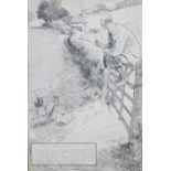 Frank Patterson (English 1871-1952): Cycling related pen and ink drawing 'Meditation' with caption