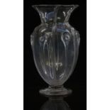 Stuart or Powell Art Nouveau style clear glass vase with applied decoration, 34cm tall