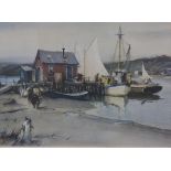 James Sessions (1882-1962) print boats at dock, 43 x 59cm