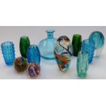 Eleven pieces of Scandinavian and similar studio glass including twist paperweights and vase etc,