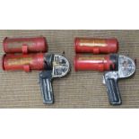 Four 'AntiFyre' model B Fire pistol extinguishers, two with trigger attachments, with wall brackets