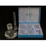 Five cut glass whisky tumblers in Garrard presentation box together with a signed and engraved