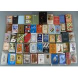 Approximately 50 packs of vintage playing cards, including LNER, De La Rue etc and a lacquer case