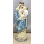 19thC carved stone statue of Mary and Jesus, H97cm. The vendor's father was involved in the