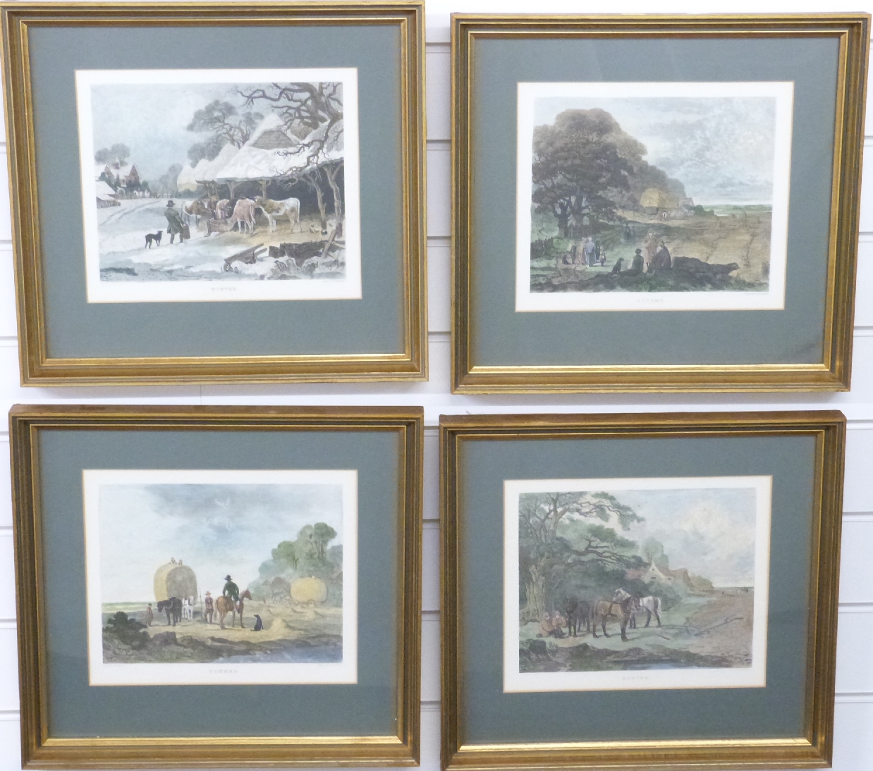 Four 19thC coloured engravings Spring, Summer, Autumn and Winter after J. Dearman, each 24 x 28cm