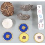 Various playing card game counters and accessories including mother of pearl set of counters,