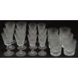 A suite of Royal Brierley cut glass drinking glasses comprising six white wine glasses, six sherry