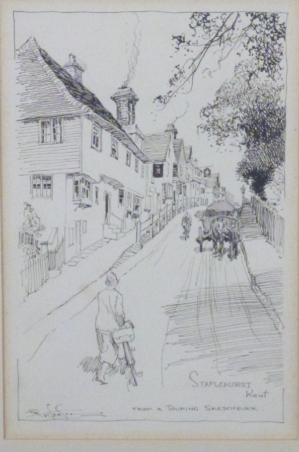 Frank Patterson (British 1871-1952): Pen and ink cycling related drawings 'Staplehurst, Kent' and ' - Image 3 of 4