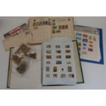 A box of all world stamp albums and sundry coins