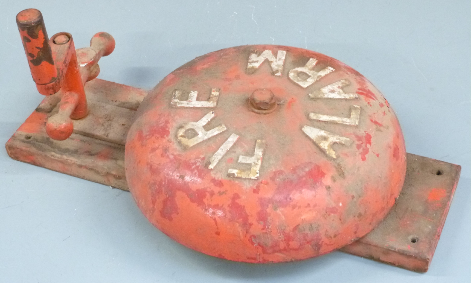 Vintage hand cranked 'Fire Alarm' with pendulum striker, H48 diameter 29cm