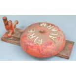 Vintage hand cranked 'Fire Alarm' with pendulum striker, H48 diameter 29cm